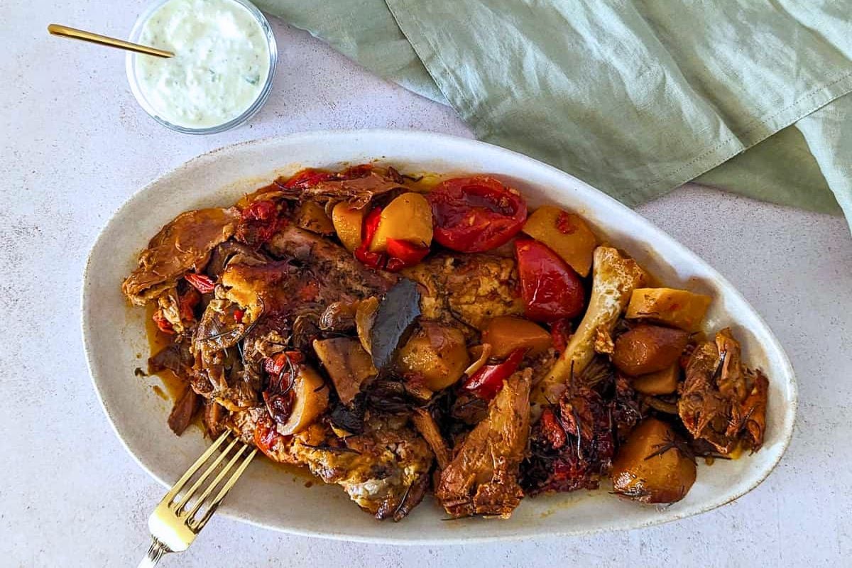 Slow Cooker Kleftiko overhead view.