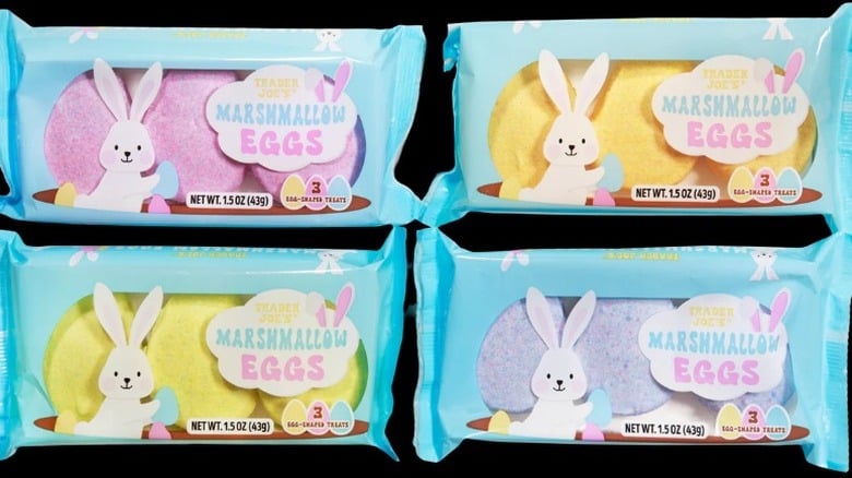 four packages of Trader Joe's Marshmallow Eggs