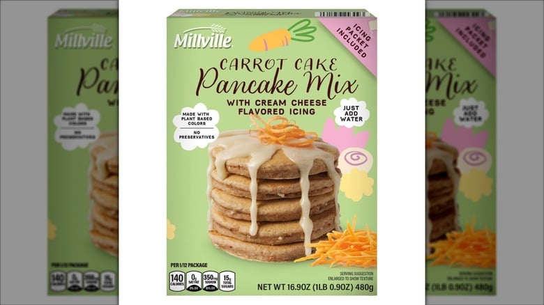 Product image of the Millville raspberries 'n cream or carrot cake pancake mix